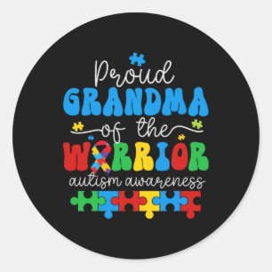 Pegatina Redonda Abuela Orgullosa De Un Rompecabezas De Conciencia 