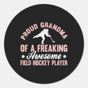 Pegatina Redonda Abuela portera jugadora de hockey sobre hierba