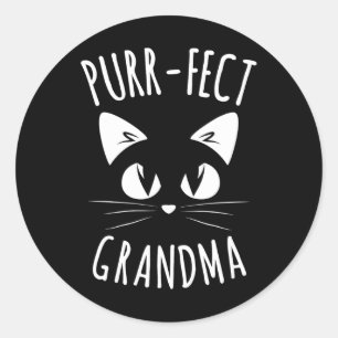 Pegatina Redonda Abuela Purr-fur mamá dulce gato amante animal