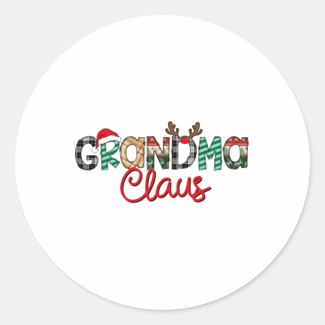Pegatina Redonda Abuela Retro Claus Navidades renos a juego (Anverso)