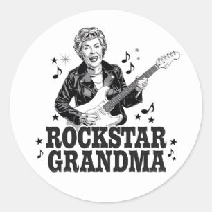 Pegatina Redonda Abuela Rockstar - Diseño de música divertida y ret