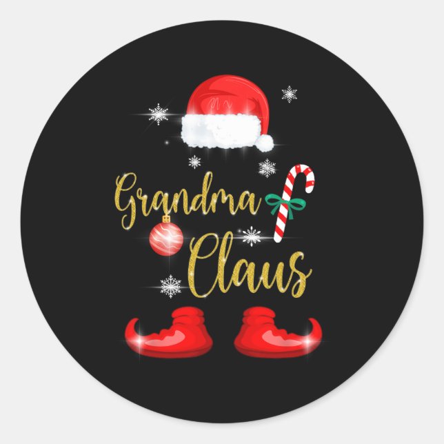 Pegatina Redonda Abuela Santa Claus Navidades familiares divertidos (Anverso)