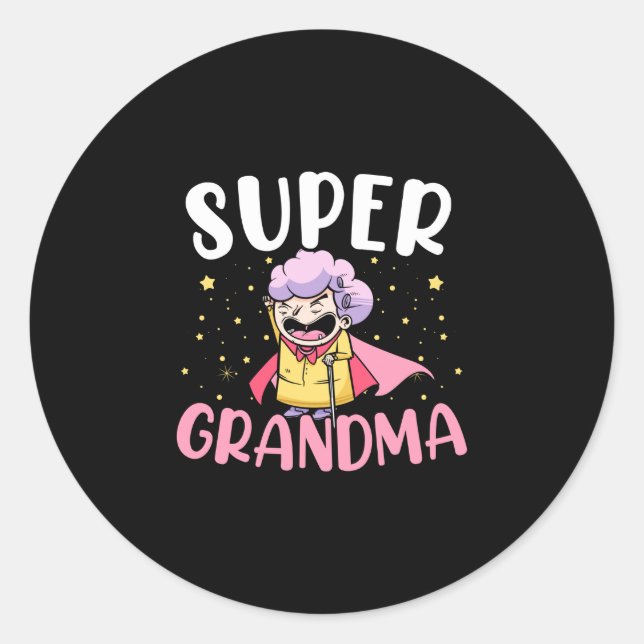 Pegatina Redonda Abuela superhéroe abuela superhéroe abuela (Anverso)