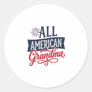 Pegatina Redonda Abuela totalmente americana diseño de fuegos artif