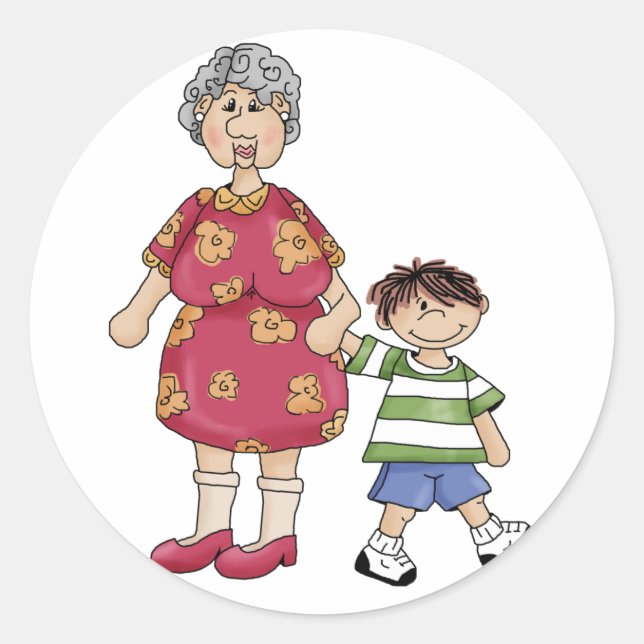 Pegatina Redonda Abuela y nieto (diseños de abuelos) (Anverso)