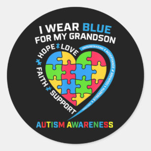 Pegatina Redonda Abuelo Abuela Que Uso Azul Para El Autismo De Mi A