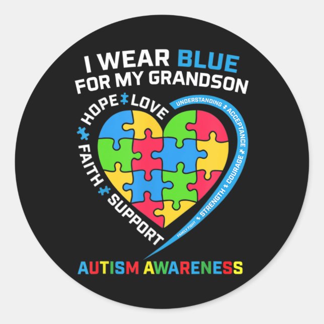 Pegatina Redonda Abuelo Abuela Que Uso Azul Para El Autismo De Mi A (Anverso)