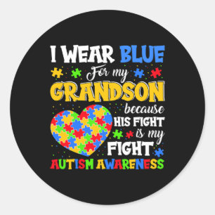 Pegatina Redonda Abuelo Abuela Que Uso Azul Para El Autismo De Mi A