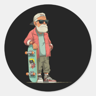 Pegatina Redonda Abuelo Causal con Patineta Genial para Adultos y