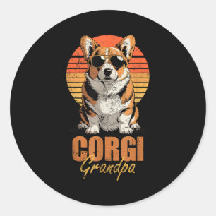 Pegatina Redonda Abuelo Corgi Retro Genial Divertido Amante de Perr