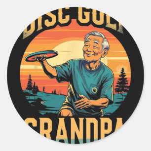 Pegatina Redonda Abuelo de Disc Golf – Diseño divertido de deportes