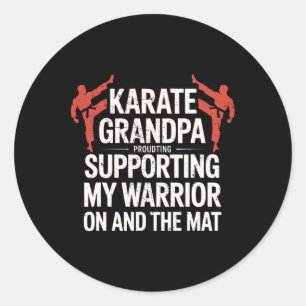 Pegatina Redonda Abuelo de Karate apoyando a mi guerrero Karate Gra