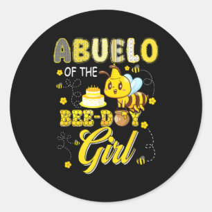 Pegatina Redonda Abuelo de la chica del cumpleaños de abeja diverti
