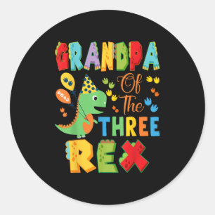Pegatina Redonda Abuelo De Los Tres Rex Dinosaurio