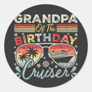 Pegatina Redonda Abuelo de vacaciones de crucero de cumpleaños