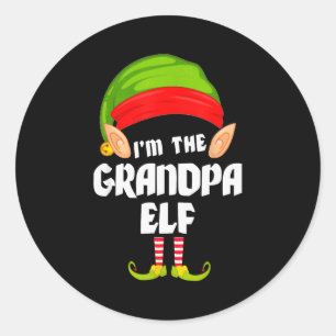 Pegatina Redonda Abuelo Elfo Divertido Pj Grupo Familiar Navidad