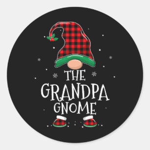 Pegatina Redonda Abuelo Gnome Xmas Familia Navidades de Plaid