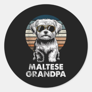 Pegatina Redonda Abuelo Maltés Retro Divertido Dueño de Perro Vinta