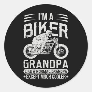 Pegatina Redonda Abuelo Motero Hombre Mucho Más Guay Moto Bicicleta