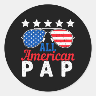 Pegatina Redonda Abuelo Patriótico Retro Del 4 De Julio Papá Americ