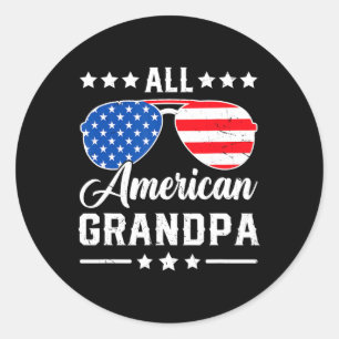 Pegatina Redonda Abuelo totalmente americano Patriótico Usa 4 de ju