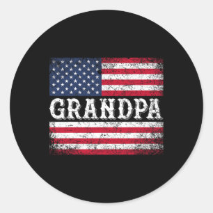 Pegatina Redonda Abuelo Vintage Bandera De Estados Unidos Patriótic