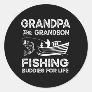 Pegatina Redonda Abuelo Y Abuelo Pescan Buques Para Regalo De Vida