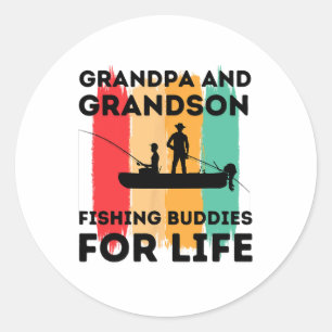 Pegatina Redonda Abuelo y nieto compañeros de pesca para toda la vi