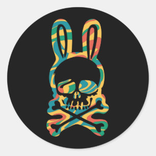 Pegatina Redonda Abundancia de Pascua Retro Tie Dye Bunny Skull Cro