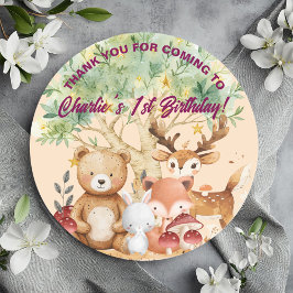 Pegatina Redonda Abundantes animales del bosque de Woodland