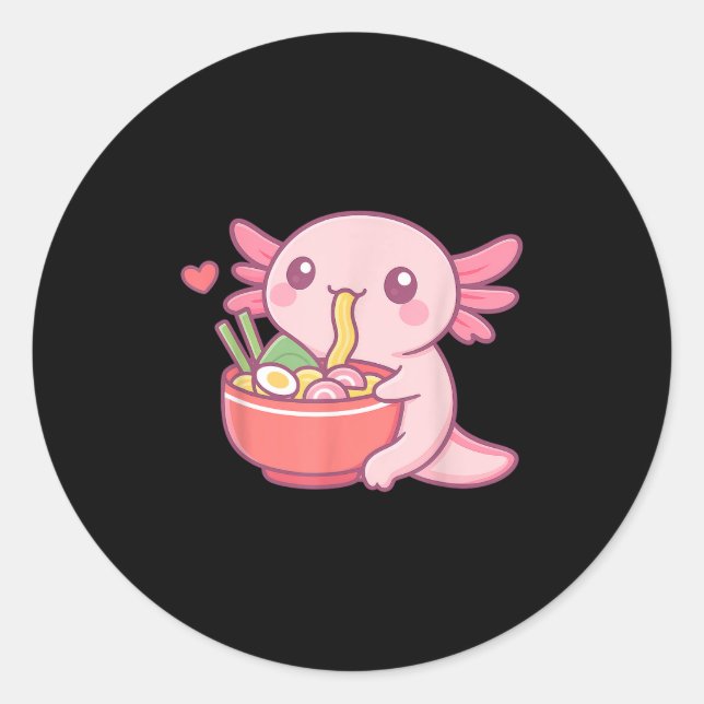 Pegatina Redonda Abundantes comedores de Axolotl Ramen Kawaii (Anverso)