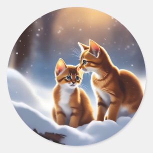 Pegatina Redonda Abyssinian de nieve suave