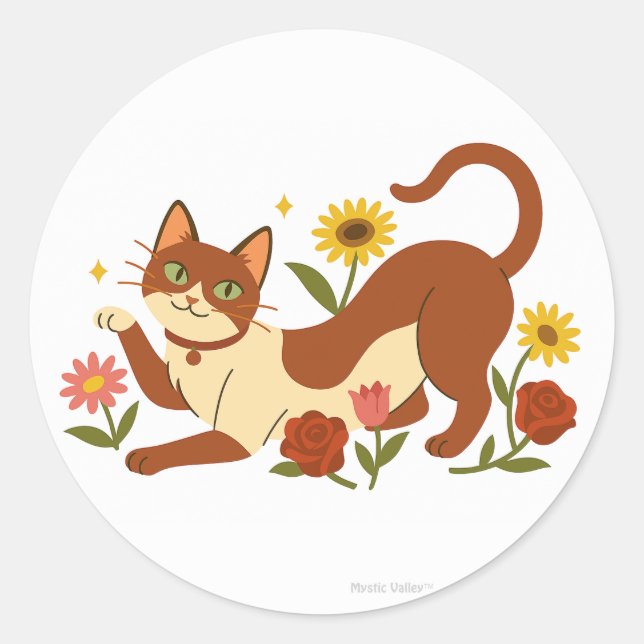 Pegatina Redonda Abyssinian in the Daisies Classic Round Sticker (Anverso)