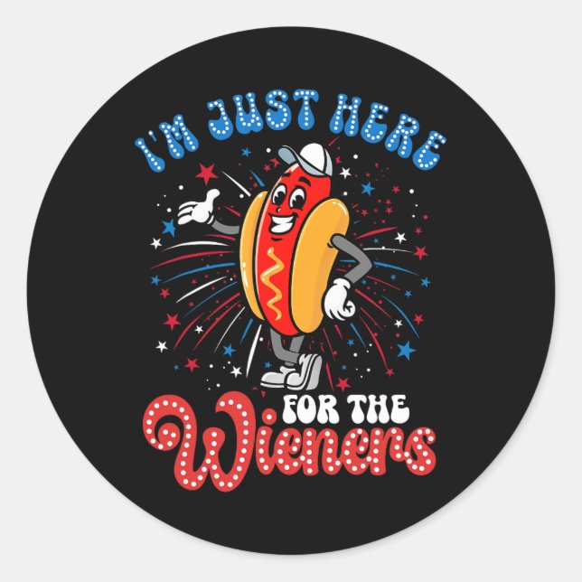Pegatina Redonda Acá Para El Fuego De Wieners Perro Caliente 4 De (Anverso)