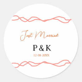 Pegatina Redonda Acabo de casar añadir pareja de nombre de fecha ro