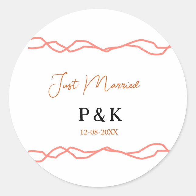 Pegatina Redonda Acabo de casar añadir pareja de nombre de fecha ro (Anverso)