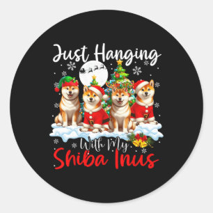 Pegatina Redonda Acabo De Colgar Con Mi Shiba Inus Xmas Tres Santa