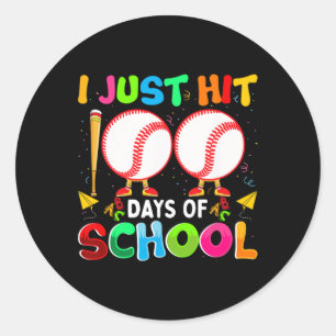Pegatina Redonda Acabo De Ganar 100 Días De Béisbol Escolar Niño De