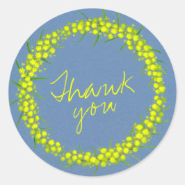 Pegatina Redonda Acacia amarillo wattle wreath boda gracias