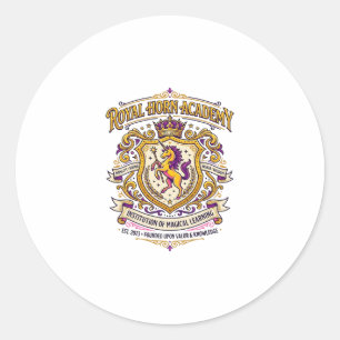 Pegatina Redonda Academia Cuerno Real Unicornio Diseño Stylish Zazz