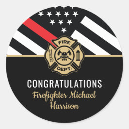 Pegatina Redonda Academia de Bomberos Delgada de la Línea Roja