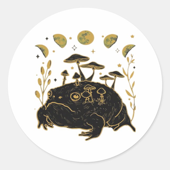 Pegatina Redonda Academia Moon Witchy Goblincore Aesthetic Frog Cla (Anverso)