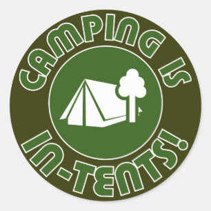 Pegatina Redonda acampada en tiendas