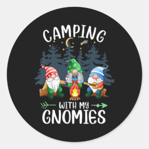 Pegatina Redonda Acampando con mis Gnomies Divertido Campamento de