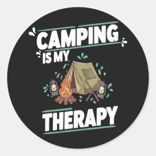 Pegatina Redonda Acampar es mi terapia al aire libre