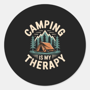 Pegatina Redonda Acampar es mi terapia divertido campista