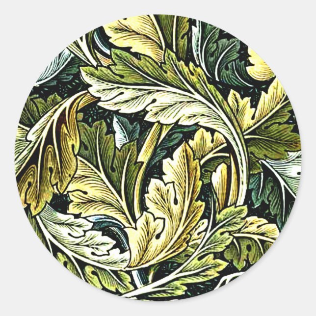 Pegatina Redonda Acanthus, un patrón de William Morris, (Anverso)