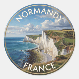 Pegatina Redonda Acantilados Blancos de Normandía Francia Escena de