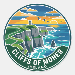 Pegatina Redonda Acantilados de Moher Irlanda