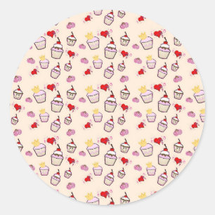 Pegatina Redonda Accesorios de Kawaii Cupcakes